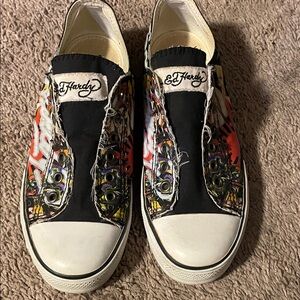 Ed Hardy Black and White Sneakers with Colorful Graphics
